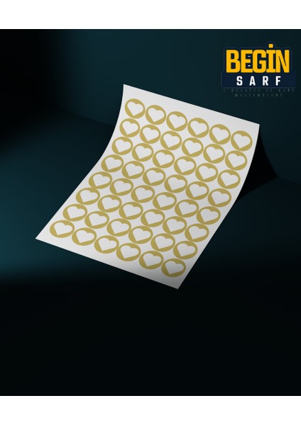 Kalp Sticker Etiket 3 cm 48 Adet Gold