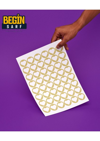 Kalp Sticker Etiket 3 cm 48 Adet Gold