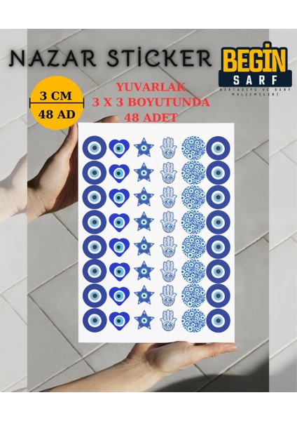 Nazar Boncuğu Sticker Etiket 3 cm 48 Adet