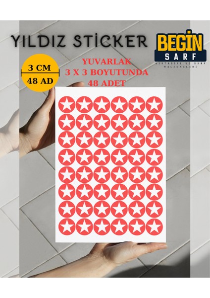 Yıldız Sticker Etiket 3 cm 48 Adet Kırmızı