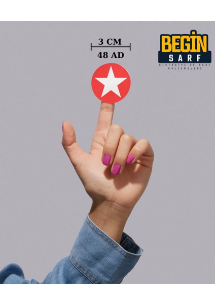 Yıldız Sticker Etiket 3 cm 48 Adet Kırmızı