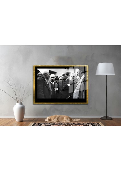 Yapay Zeka ile Yenilenmiş Atatürk Fotoğrafları Siyah Beyaz Cam Tablo, 3D Dekoratif Baskı 56