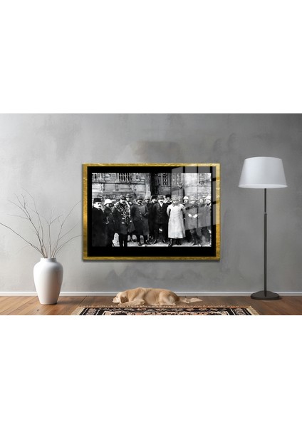 Yapay Zeka ile Yenilenmiş Atatürk Fotoğrafları Siyah Beyaz Cam Tablo, 3D Dekoratif Baskı 419