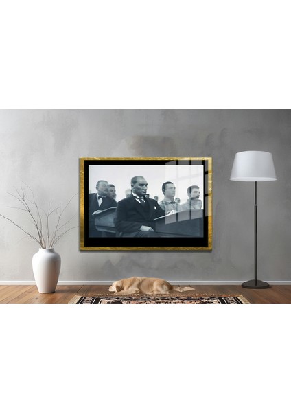 Yapay Zeka ile Yenilenmiş Atatürk Fotoğrafları Siyah Beyaz Cam Tablo, 3D Dekoratif Baskı 154