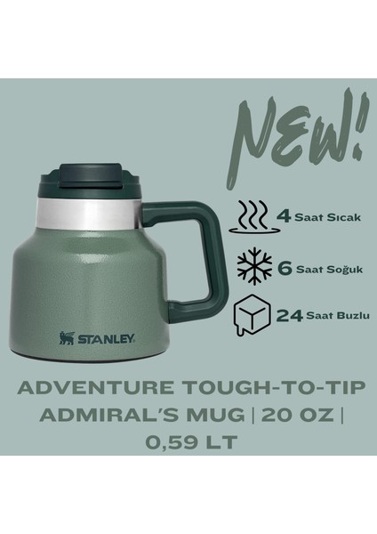 Adventure Tough-To-Tip Admiral's Mug | 20 Oz (0,59 Litre) Amiral Yeşil Renkli Kupa fırsatları
