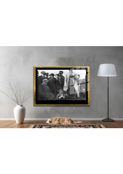 Yapay Zeka ile Yenilenmiş Atatürk Fotoğrafları Siyah Beyaz Cam Tablo, 3D Dekoratif Baskı 79