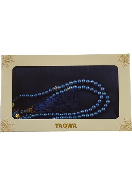 Mevlit Hediyesi Flamlı Yazma Set Hediyelik Eşarp 100X100CM Dağıtmalık-Inci 99 Tesbih Hediyeli-Lacivert