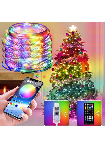 Bluetooth App Kontrol Uygulama Akıllı Rgb Perde Işıklar 10M Piksel Noel Yılbaşı Show Su Geçirmez USB Efektli Yürüyen Strobe Modlu