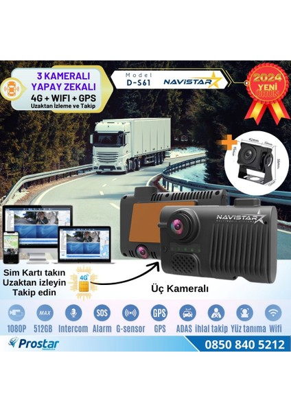 3 Kameralı 4g Uzaktan Izlemeli Gps Wifi Yapay Zekalı Akıllı