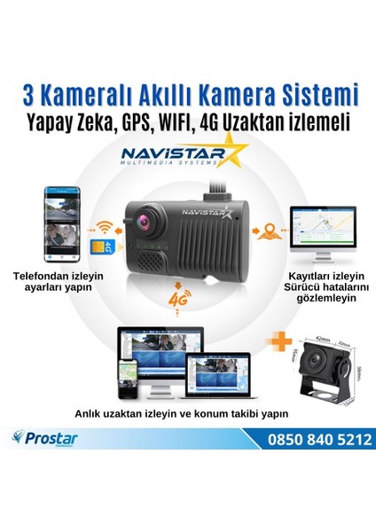 3 Kameralı 4g Uzaktan Izlemeli Gps Wifi Yapay Zekalı Akıllı