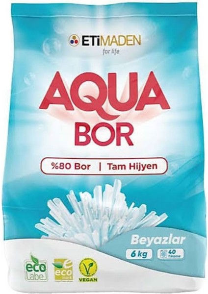 Aqua Bor Çamaşır Deterjanı 6 kg Beyazlar Için 40 Yıkama %80 BOR/%100 Hijyen