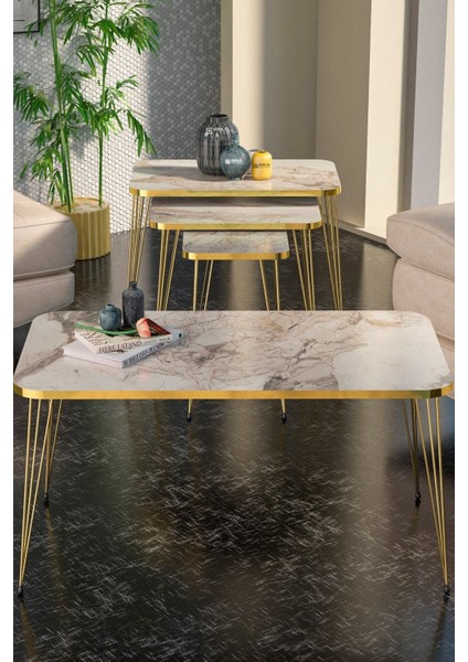 Zigon Sehpa Kr ve Orta Sehpa Kr Set Gold Efes Tel 1106