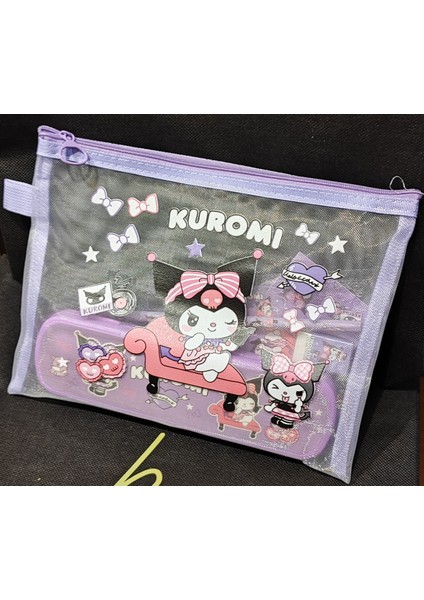 Kuromi My Melody Figürlü Büyük Boy Fileli Kalem Kutusu ve Kırtasiye Seti