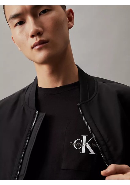 Erkek Slim Monogram Pocket T-Shirt - Siyah fırsatları