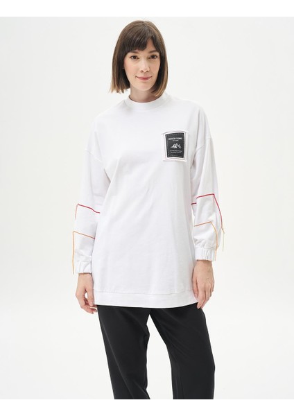 Kadın Ribanalı Sıfır Yaka Poplin Sweatshirt-Optik Beyaz fiyatları