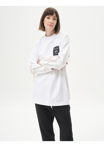 Kadın Ribanalı Sıfır Yaka Poplin Sweatshirt-Optik Beyaz modelleri