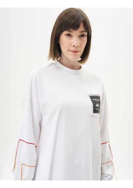 Kadın Ribanalı Sıfır Yaka Poplin Sweatshirt-Optik Beyaz fırsatları