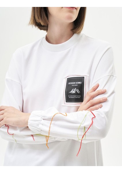 Kadın Ribanalı Sıfır Yaka Poplin Sweatshirt-Optik Beyaz indirimleri