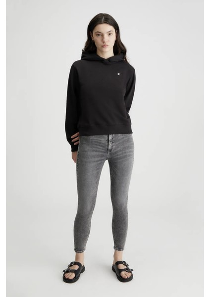 Kadın Ck Embro Badge Regular Hoodıe Sweatshirt - Siyah