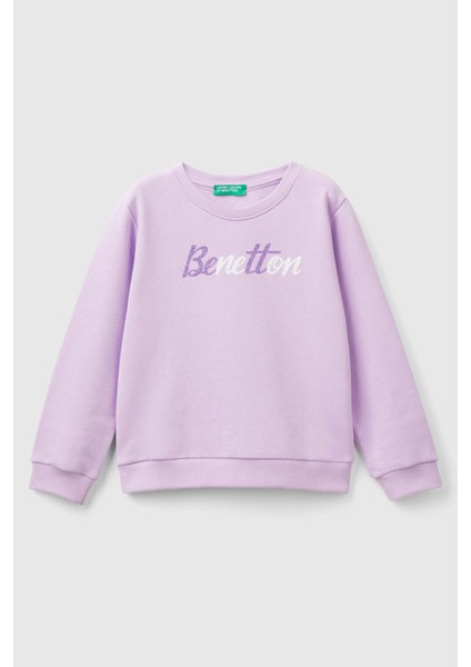 Kız Çocuk Bisiklet Yaka Sweatshirt - Lila