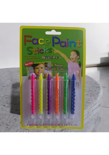 Vıp Kalite Palyaço Yüz Boyası 6 Lı Kalem Yüz Boyama Seti Face Paint Sticks Neon Bright Colors