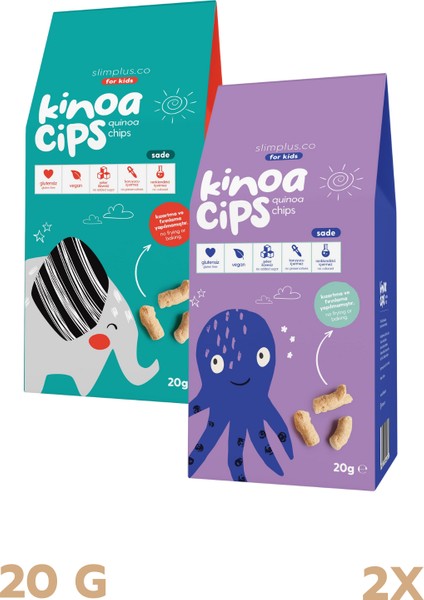 2 Paket 20 Gr. Sade Kinoa Cips For Kids Tatlı Fil ve Bebek Ahtapot