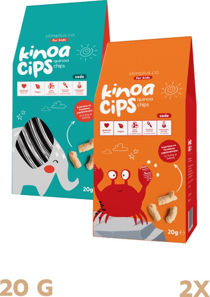 2 Paket 20 Gr. Sade Kinoa Cips For Kids Tatlı Fil ve Neşeli Yengeç