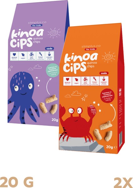 2 Paket 20 Gr. Sade Kinoa Cips For Kids Bebek Ahtapot ve Neşeli Yengeç