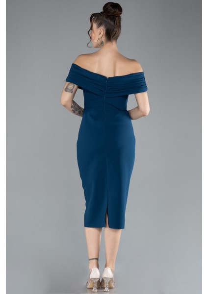 Kayık Yaka Midi Davet Elbisesi ABK1902 fiyatları