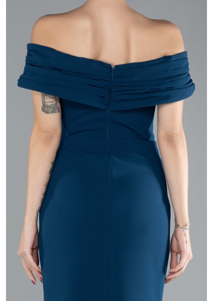 Kayık Yaka Midi Davet Elbisesi ABK1902 fırsatları