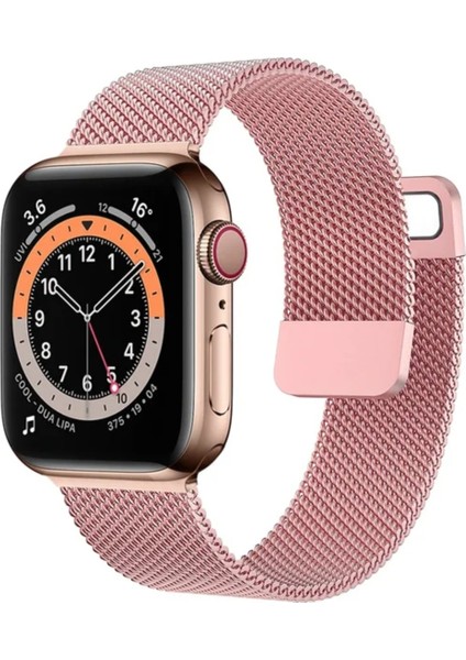 Apple Watch Mıknatıslı Hasır Metal Kordon ( Seri 10 - 46 mm Uyumlu) Rose Pink