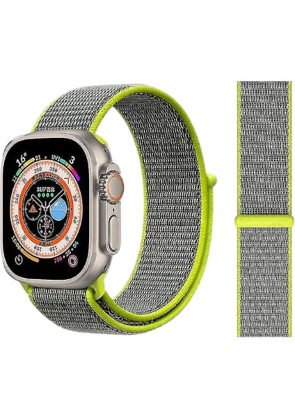 Apple Watch Cırtlı Bant Kordon ( Seri 10 - 42 mm Uyumlu) Gri Açık Yeşil