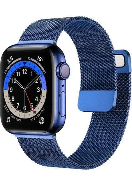 Apple Watch Mıknatıslı Hasır Metal Kordon ( Seri 10 - 42 mm Uyumlu) Lacivert