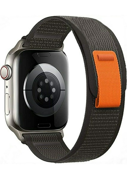 Apple Watch Trail Loop Cırtlı Bant Kordon ( Seri 10 - 42 mm Uyumlu) Siyah Kalın Gri