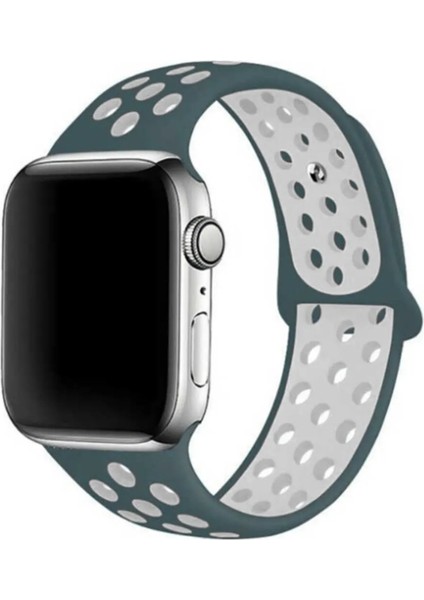 Apple Watch Delikli Nike Spor Silikon Kordon ( Seri 10 - 42 mm Uyumlu) Yeşil Beyaz
