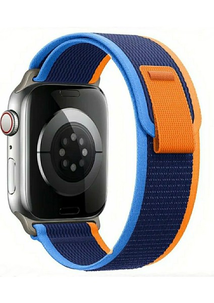 Apple Watch Trail Loop Cırtlı Bant Kordon ( Seri 10 - 42 mm Uyumlu) Lacivert Turuncu
