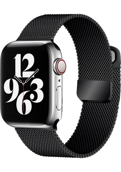 Apple Watch Mıknatıslı Hasır Metal Kordon ( Seri 10 - 42 mm Uyumlu) Siyah