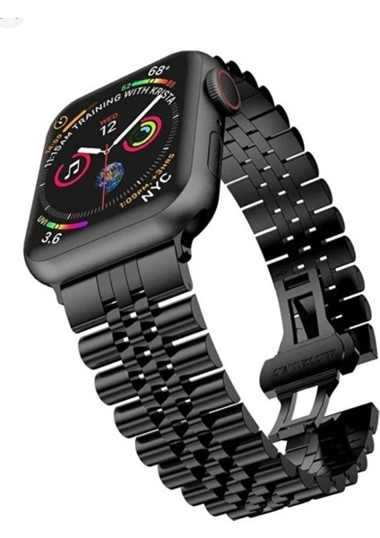 Apple Watch Rolex Stil Paslanmaz Çelik Kordon ( Seri 10 - 46 mm Uyumlu) Siyah