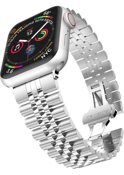 Apple Watch Rolex Stil Paslanmaz Çelik Kordon ( Seri 10 - 42 mm Uyumlu) Gümüş