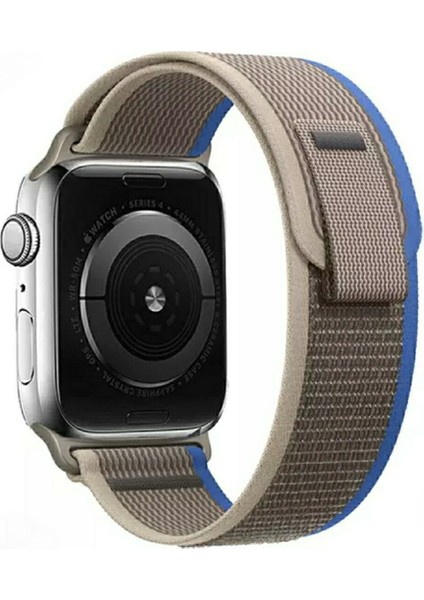 Apple Watch Trail Loop Cırtlı Bant Kordon ( Seri 10 - 42 mm Uyumlu) Gri Mavi