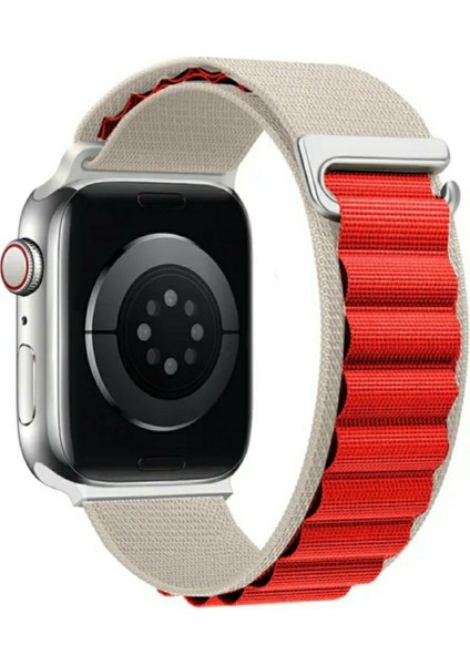 Apple Watch Alpine Bant Kordon ( Seri 10 - 46 mm Uyumlu) Bej Kırmızı