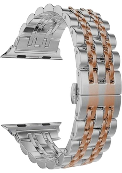 Apple Watch Royal Rolex Stil Paslanmaz Çelik Kordon ( Seri 10 - 46 mm Uyumlu) Gümüş Rose Gold fiyatları