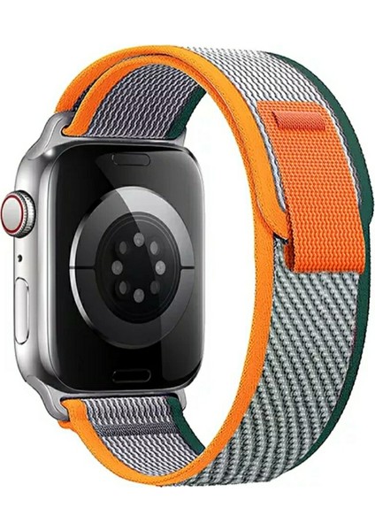Apple Watch Trail Loop Cırtlı Bant Kordon ( Seri 10 - 42 mm Uyumlu) Gri Turuncu