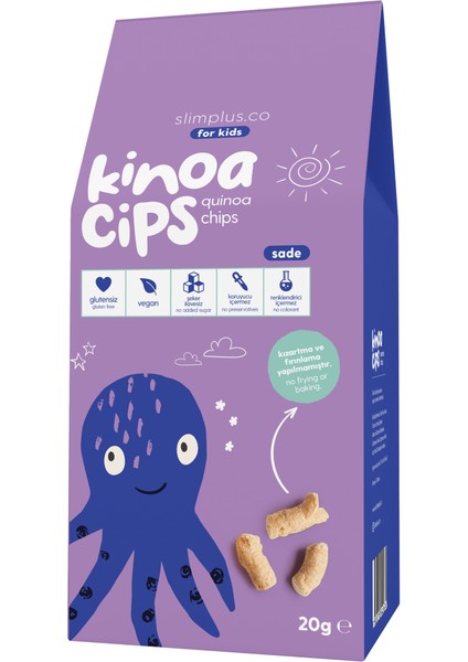 2 Paket 20 Gr. Sade Kinoa Cips For Kids Sevimli Dinozor ve Bebek Ahtapot