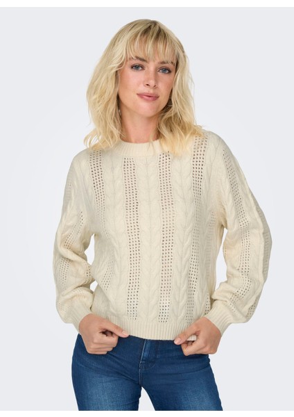 O Yaka Normal Baklava Desenli Krem Kazak Kadın Onlrubına Ls Cable O-Neck Knt Noos modelleri