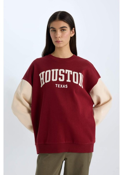 Oversize Geniş Kalıp Bisiklet Yaka Baskılı Kalın Sweatshirt E3228AX24WN indirimleri