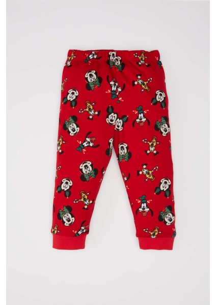 Erkek Bebek Disney Mickey & Minnie Yılbaşı Temalı Pijama Takımı Bisiklet Yaka Uzun Kollu Üst Beli Lastikli Uzun Alt D7141A524WN