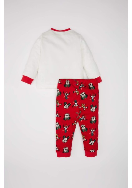 Erkek Bebek Disney Mickey & Minnie Yılbaşı Temalı Pijama Takımı Bisiklet Yaka Uzun Kollu Üst Beli Lastikli Uzun Alt D7141A524WN