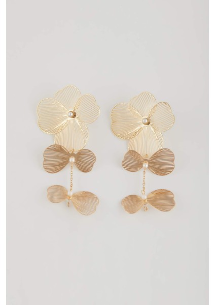 Kadın Çiçek Motifli Mat Gold Küpe E1325AXNS modelleri