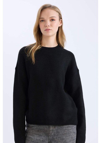 Oversize Geniş Kalıp Bisiklet Yaka Basic Düz Triko Kazak D9518AX24WN